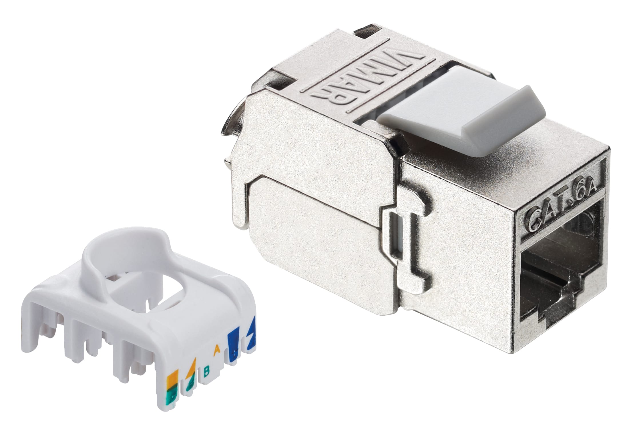 VIMAR - Connettore RJ45 Cat6A FTP Schermato per Pannelli di Permutazione e Adattatori Keystone, Cablaggio Universale T568A/B 03009.16