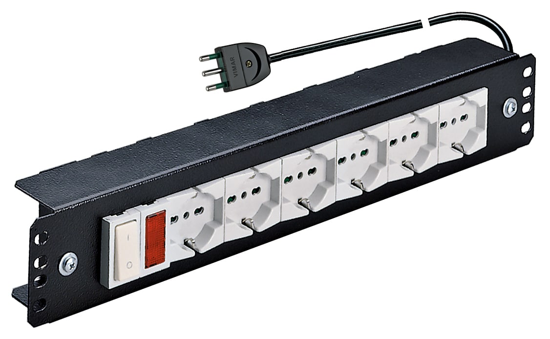 VIMAR - Pannello Universale Completo 6 Uscite Sicury 2P+T 16A 250V Interruttore Spia Luminosa Cavo 3G1,5mm2 Spina 03261.1