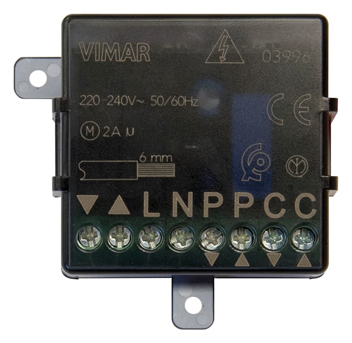 VIMAR - Modulo Relè Elettronico Centralizzabile per Tapparelle con Orientamento Lamelle, Uscite a Relè per Motore 0,6-2A 220-240V~