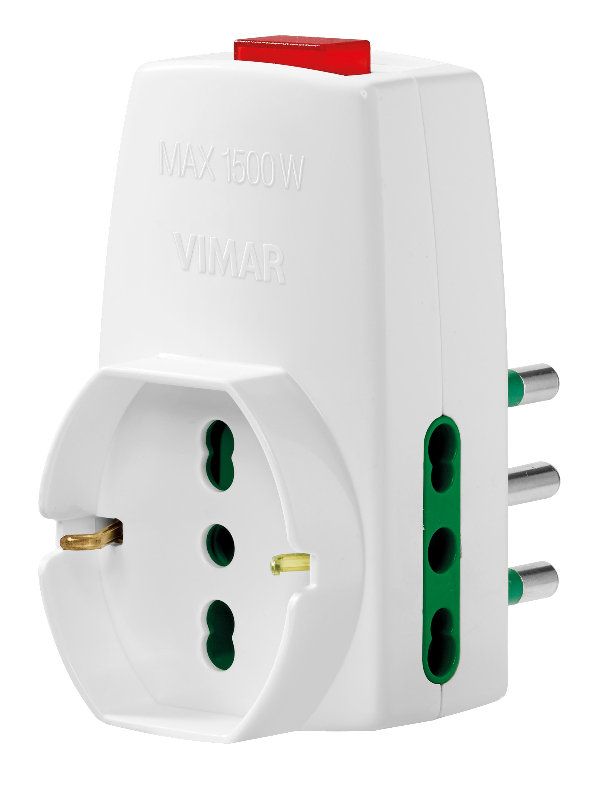 VIMAR - Adattatore Multipresa Sicury 250V Bianco Max 1500W Interruttore Luminoso Spina Standard Italiano Due Bpresa Universale P40