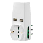 VIMAR - Adattatore bianco S17+2P17/11+univ. 2 USB, 230 V, max 1500 W, spina 2P+T 16 A, 2 prese 2P+T 16 A, 1 presa universale, 2 USB 5 Vdc 2,1 A.