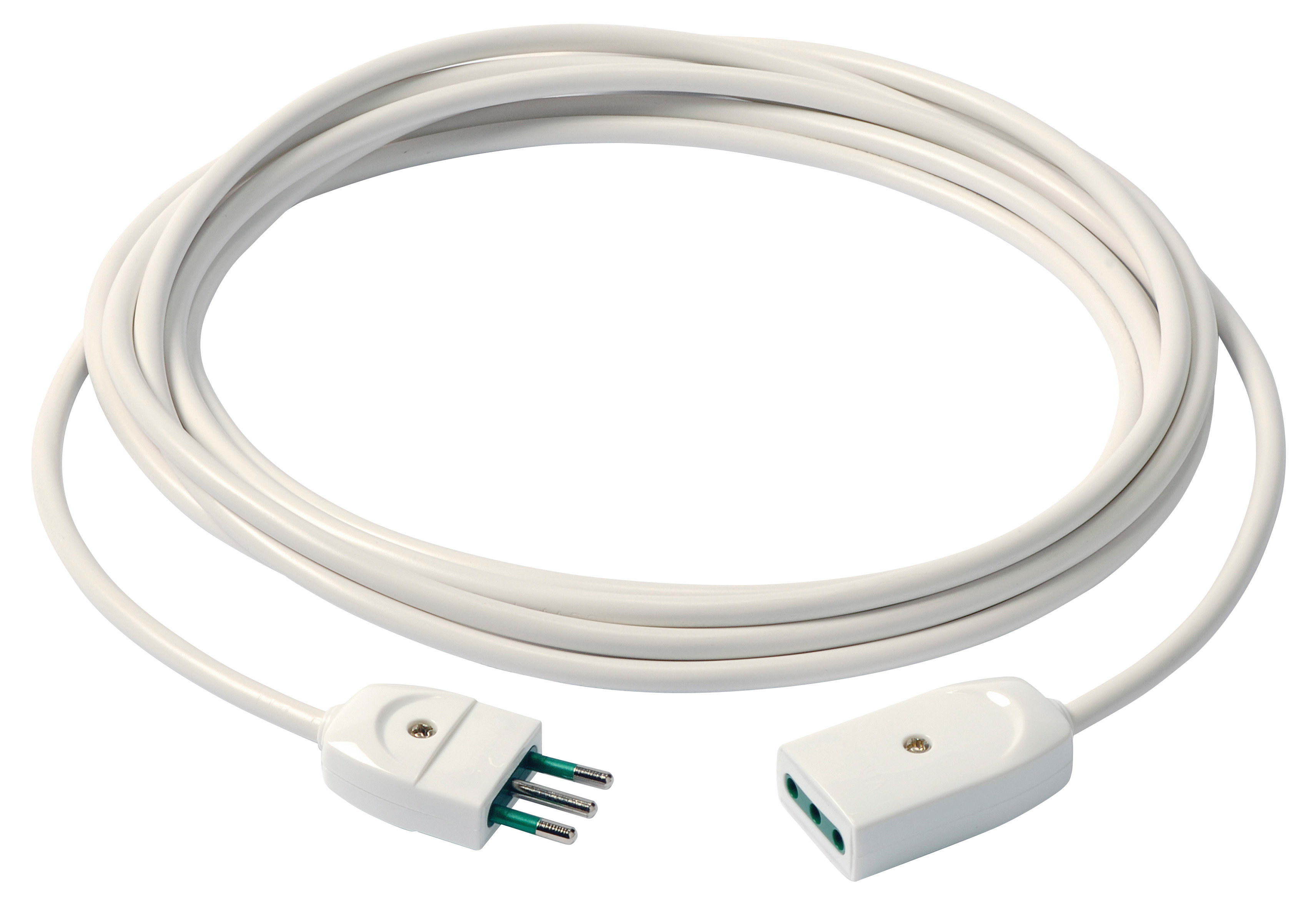VIMAR - Cavo Prolunga 3G0,75 5M Bianco - Cordone Prolungatore Lineare 5 Metri H05Vv-F Spina 2P+T 10 A 250 V~ Presa Sicury Potenza 2300 W 0P32367.B
