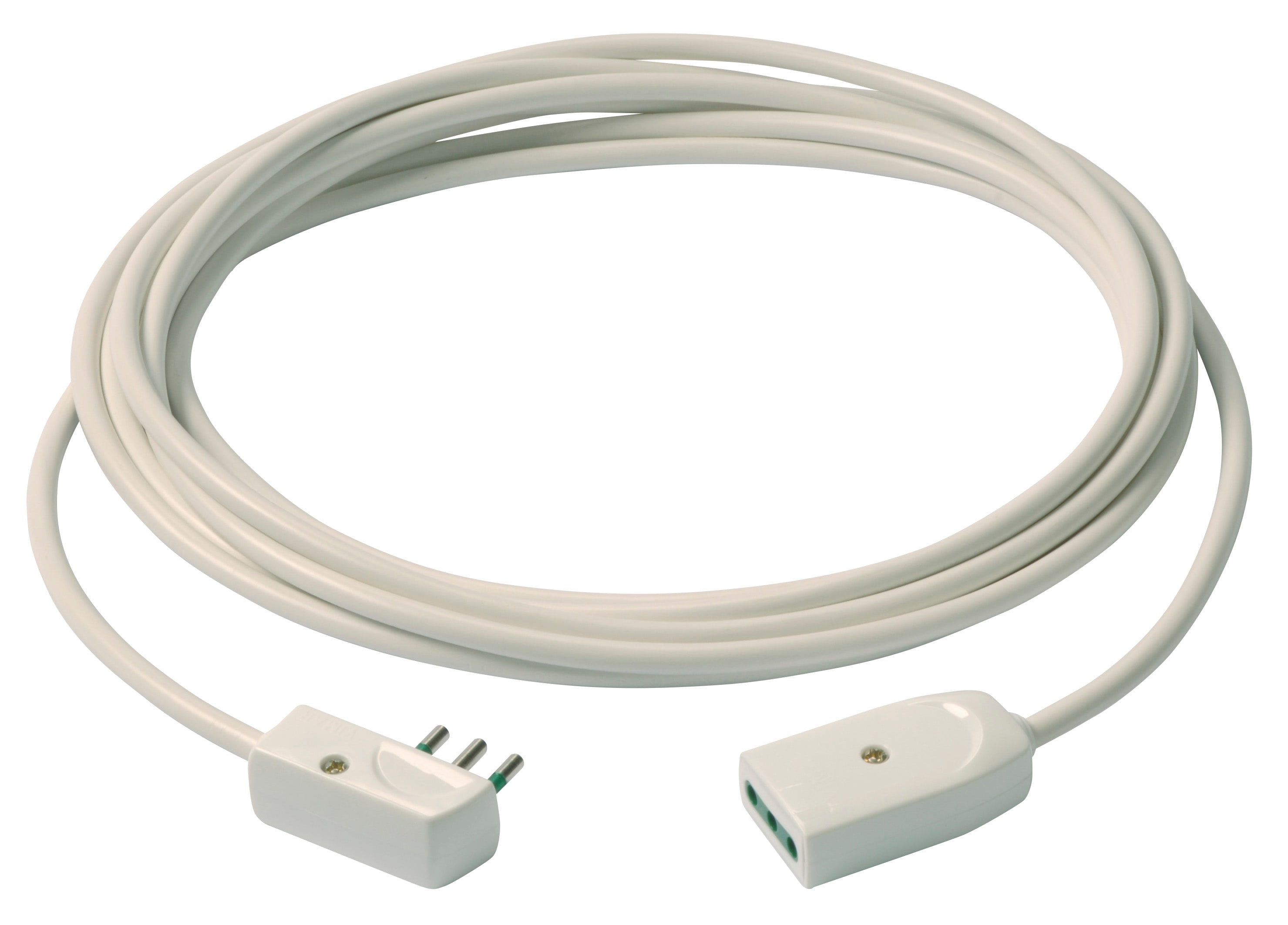 VIMAR - Cavo prolunga 3G0,75 mm2 5m bianco, spina piatta 2P+T 10A 250V, presa SICURY, potenza max 2300W, standard italiano tipo SPA11 e P11.