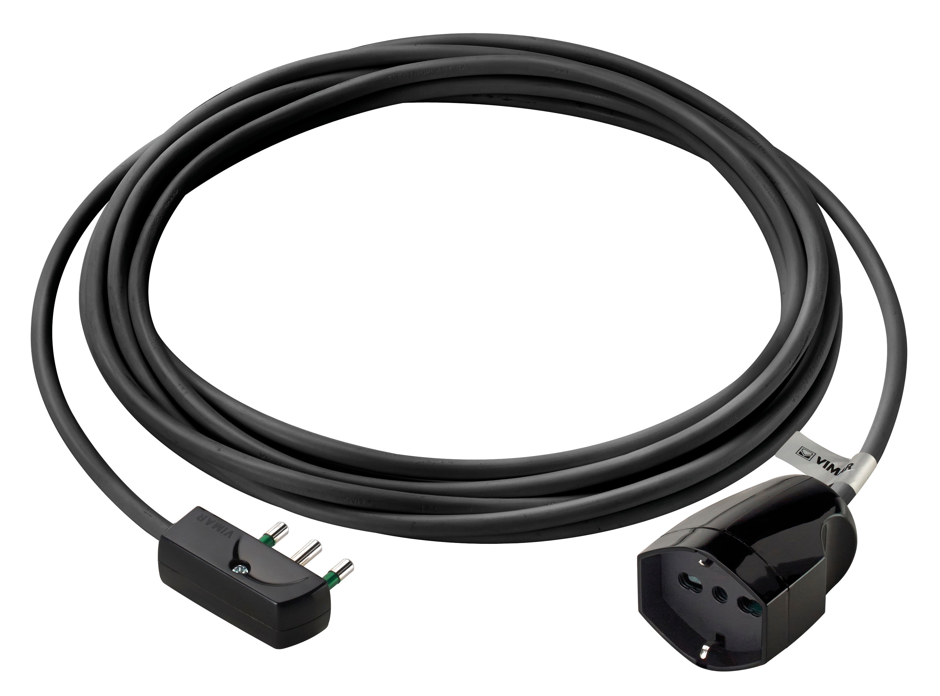 VIMAR - Prolunga Elettrica 5 Metri 3 Conduttori 1 mm² Spina Piatta 16A 250V Presa Sicury 3680W - Nero Universale