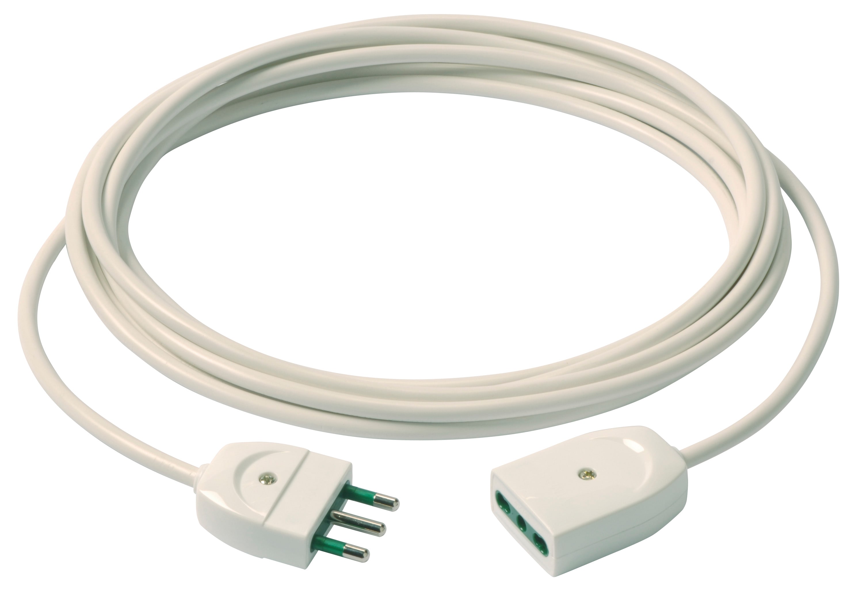 VIMAR - Cavo prolunga 3G1 5m bianco, cordone prolungatore lineare 5m, cavo 3G1 mm2 H05VV-F, spina 2P+T 16A 250V, presa SICURY 2P+T 16A 250V, max 3680W.