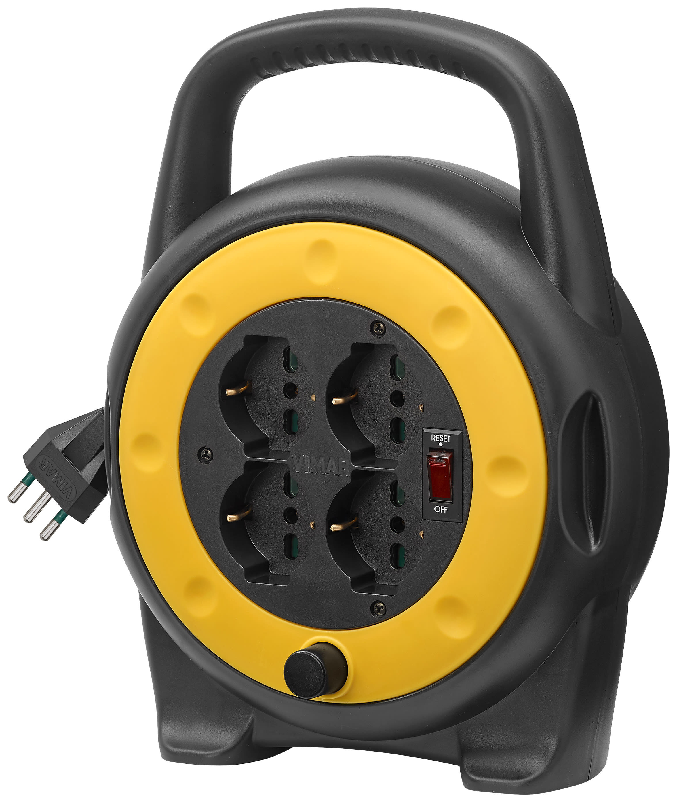 VIMAR - Avvolgicavo 10A 4 Uscite Universali 5M con Interruttore di Protezione e Prese Sicury 16A Standard Italiano P40 0P32702