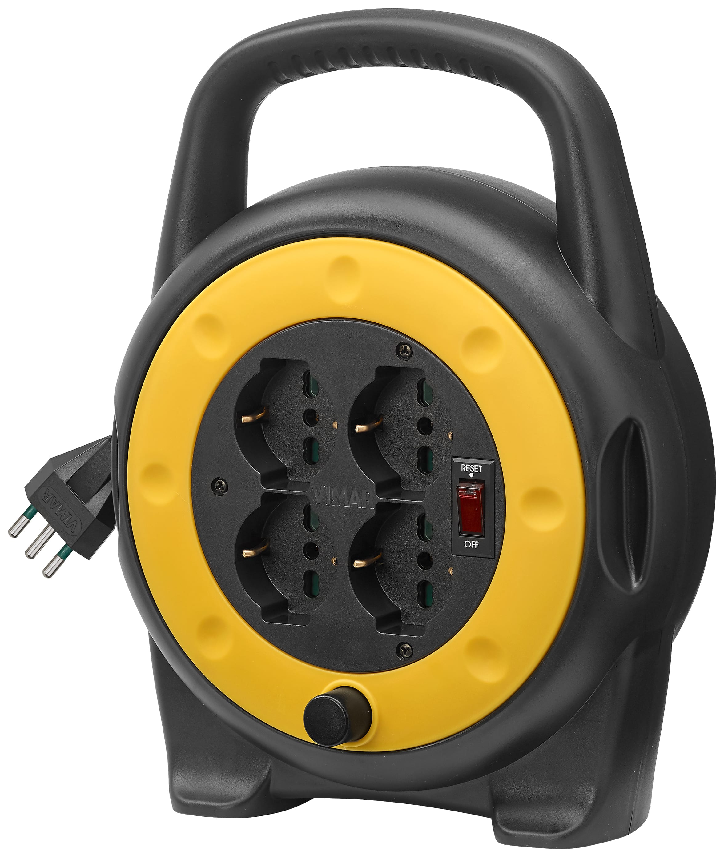 VIMAR - Avvolgicavo 10A 4 Uscite Universali 5M con Interruttore di Protezione e Prese Sicury 16A Standard Italiano P40