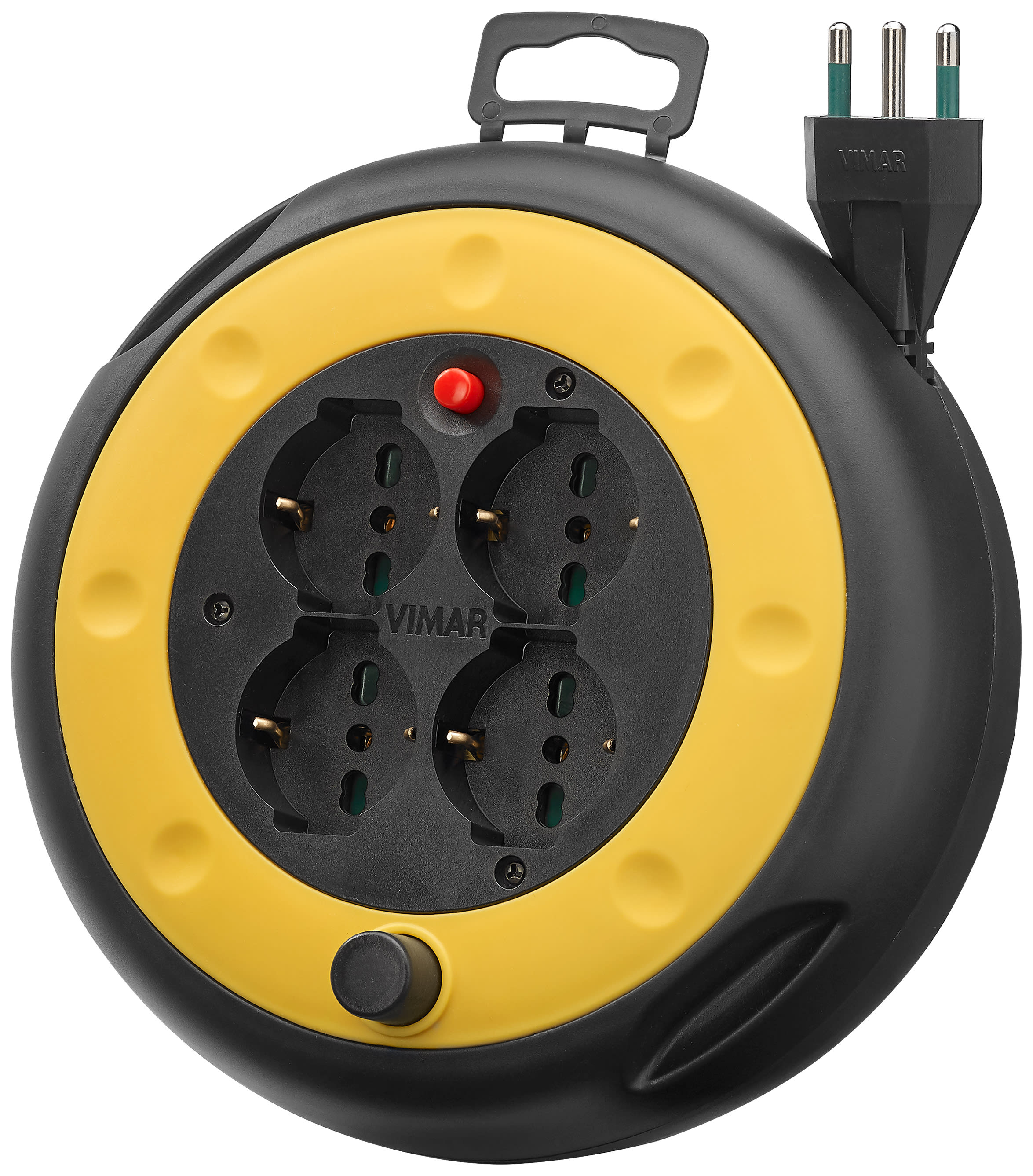 VIMAR - Avvolgicavo 16A 4 uscite universali 4m con disgiuntore termico, 4 prese SICURY, spina 2P+T, cavo 3G1,5, potenza max 1500W avvolto, 3200W svolto.