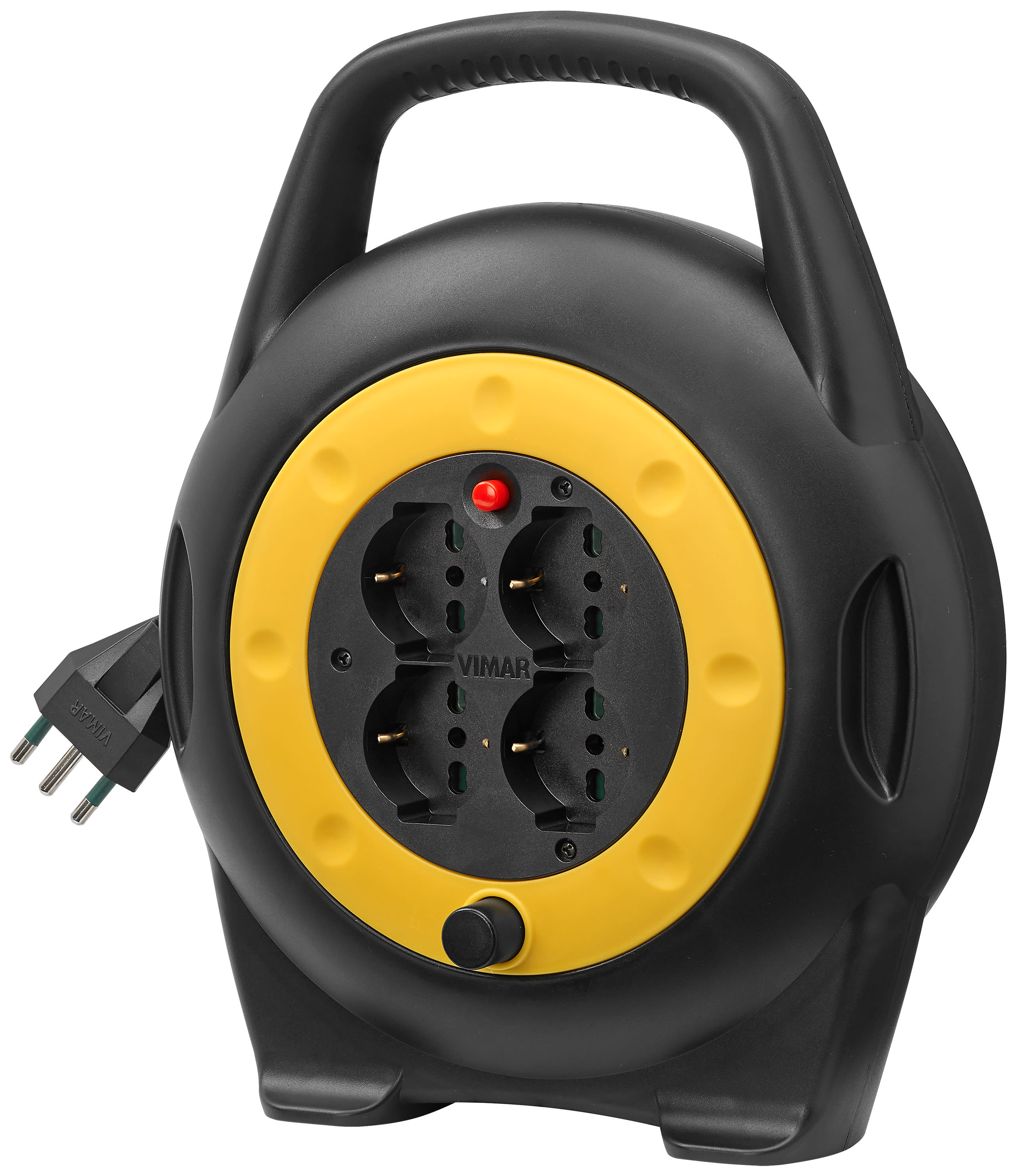 VIMAR - Avvolgicavo 16A 4 uscite universali 10m con disgiuntore termico, 4 prese sicury, spina 2P+T, cavo 3G1,5, potenza max 1500W avvolto, 3200W svolto. 0P32714