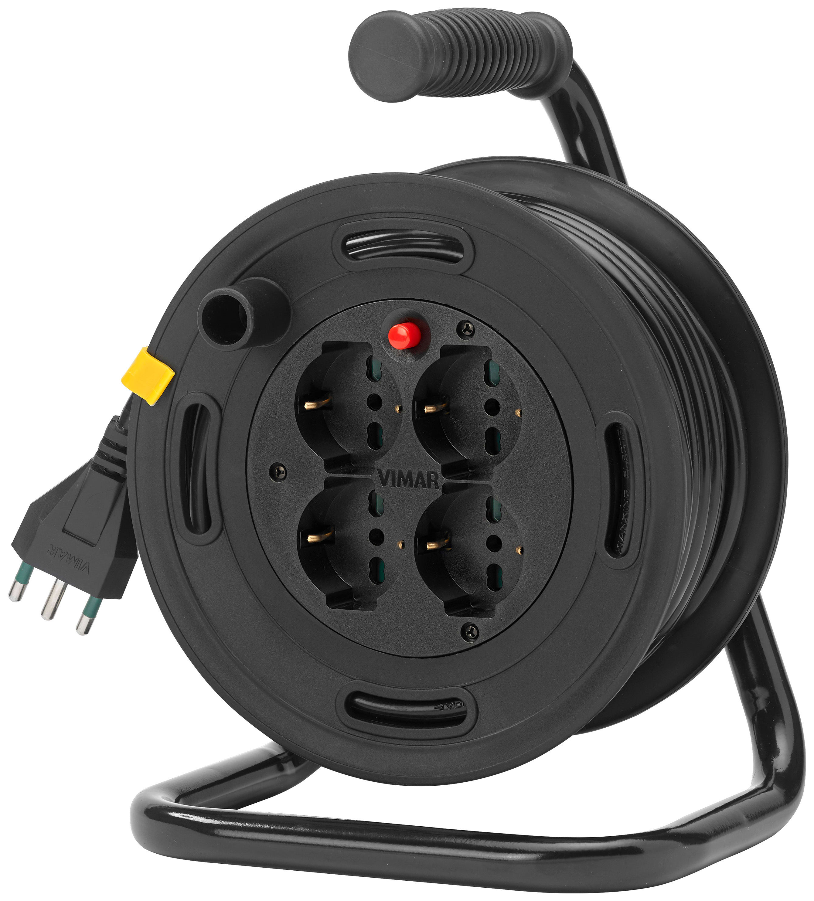 VIMAR - Avvolgicavo 16A 4 uscite universali 15m con disgiuntore termico, 4 prese SICURY, spina tipo S17, cavo 15m, potenza max 3200W.
