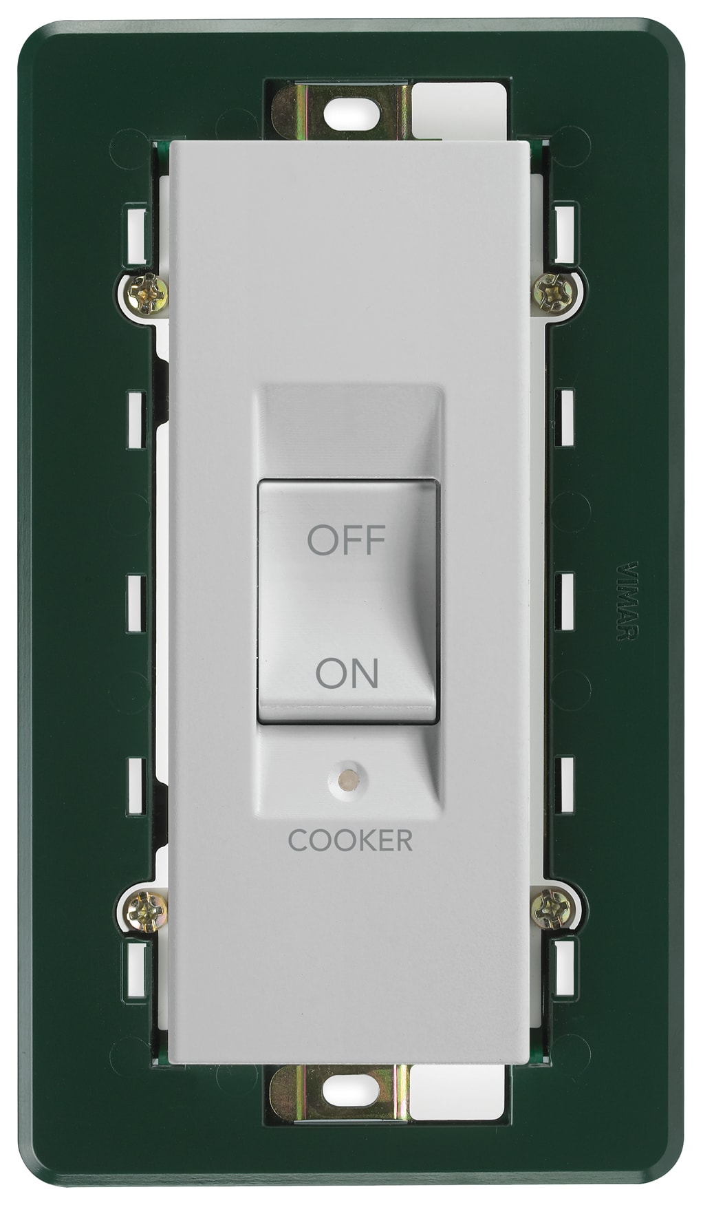 VIMAR - Interruttore 2P 45A 250V illuminabile, simbolo cooker, supporto per scatole BS, placca 5 moduli, silver, max 200W lampade ballast integrato.