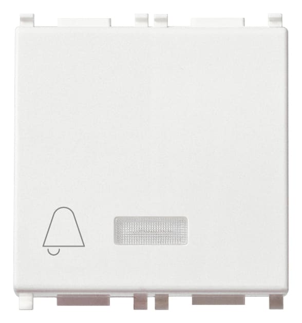 VIMAR - Pulsante set/reset bianco per chiamata emergenza, individuazione al buio, 2 uscite relè NO 5A 250V, alimentazione 12V, 2 moduli.