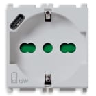 VIMAR - Presa Universale con Usb C Silver Sicury Standard Italiano P40, Alimentatore 15 W 3 A 5 V Uscita Tipo C Dispositivi Elettronici 2 Moduli 14210.USB.SL