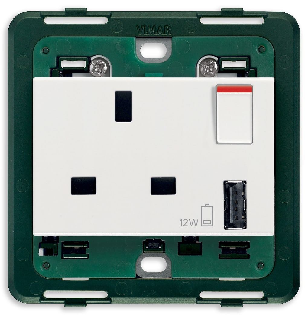 VIMAR - PRESA 2P+T 13A BS+INT.ROSSO+USB A BIANCO 14223.A