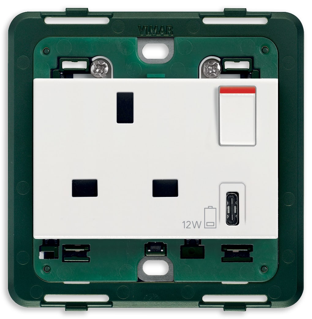 VIMAR - PRESA 2P+T 13A BS+INT.ROSSO+USB C BIANCO