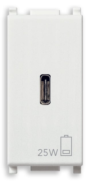 VIMAR - Alimentatore USB C PD 25W Bianco - Per Notebook, Tablet, Smartphone, Fotocamere - Uscita USB Tipo C - Tecnologia Power Delivery - 120-240 V~ 50/60 Hz 14292.C.25