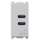 VIMAR - Alimentatore USB C+C 15W 3A 5V 1M Silver, 2 uscite USB tipo C per caricare fino a 3A, alimentazione 120-240V 50/60Hz, 1 modulo. 14292.CC.SL