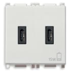 VIMAR - Alimentatore USB C 15W 3A 5V bianco, 2 uscite USB C per caricare fino a 3A o 2 dispositivi, alimentazione 120-240V 50/60Hz, cavo 2m.