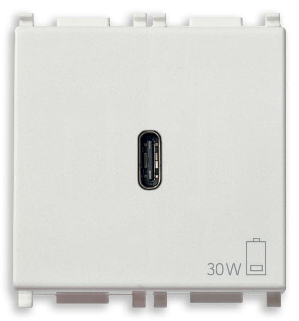 VIMAR - Alimentatore USB C 30W PD Bianco - Per Notebook, Tablet, Smartphone, Fotocamere - Uscita USB Tipo C - Tecnologia Power Delivery - 120-240 V~ 50/60 Hz 14298