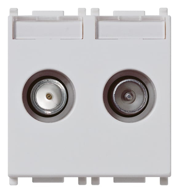 VIMAR - Presa TV-RD-SAT Diretta 2 Uscite Silver Coassiale 5-2400 Mhz, Demiscelata, Connettore Maschio e Femmina, Attenuazione 1 Db, 2 Moduli 14302.01.SL