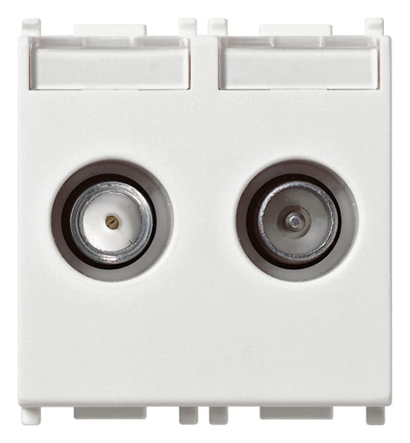 VIMAR - Presa TV-RD-SAT diretta 2 uscite bianco, 5-2400 MHz, demiscelata, attenuazione 1 dB, passaggio corrente 24 V 500 mA max, 2 moduli. 14302.01