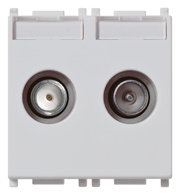 VIMAR - Presa passante 2 uscite silver coassiale 5-2400 Mhz demiscelata connettore maschio femmina attenuazione derivazione 10 Db - 2 moduli 14302.10.SL