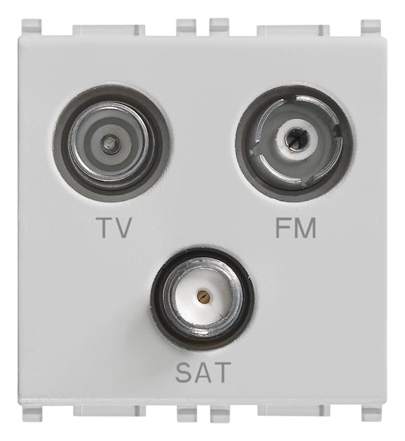 VIMAR - Presa TV-FM-SAT diretta 3 uscite silver, coassiale 5-2400 MHz, demiscelata, attenuazione 1 dB, passaggio corrente 24 V 500 mA max.