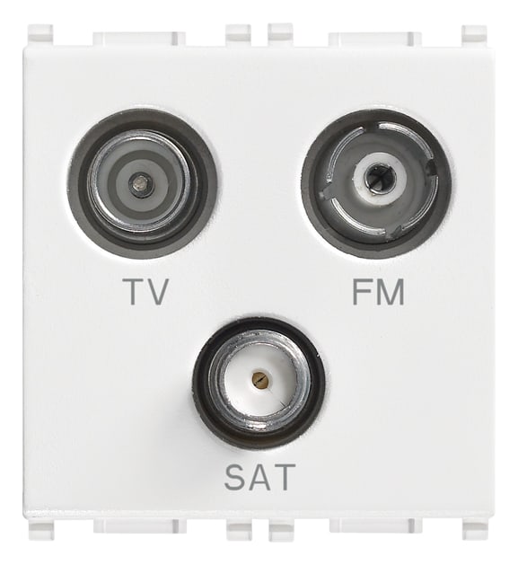 VIMAR - Presa TV-FM-SAT diretta 3 uscite bianco, coassiale 5-2400 MHz, demiscelata, attenuazione 1 dB, passaggio corrente 24 V 500 mA max.