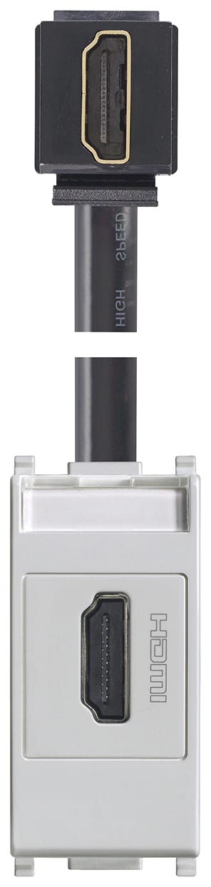 VIMAR - Presa HDMI 2.1B con Cavo a 90° Silver - Standard Keystone, Uscita a 90°