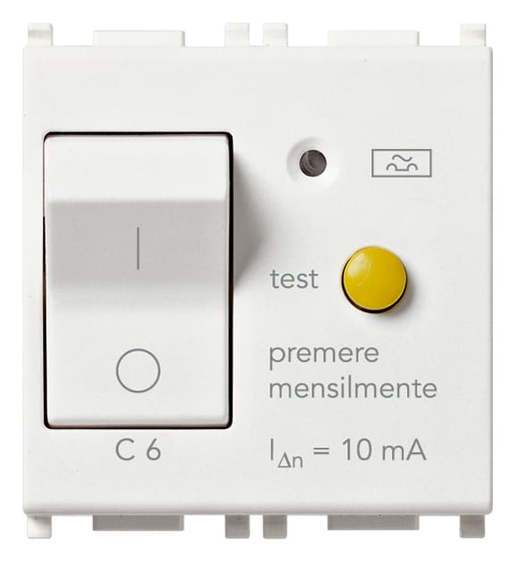 VIMAR - Interruttore Automatico Magnetotermico Differenziale 1P+N C6 10Ma Bianco - 2 Moduli 14411.06
