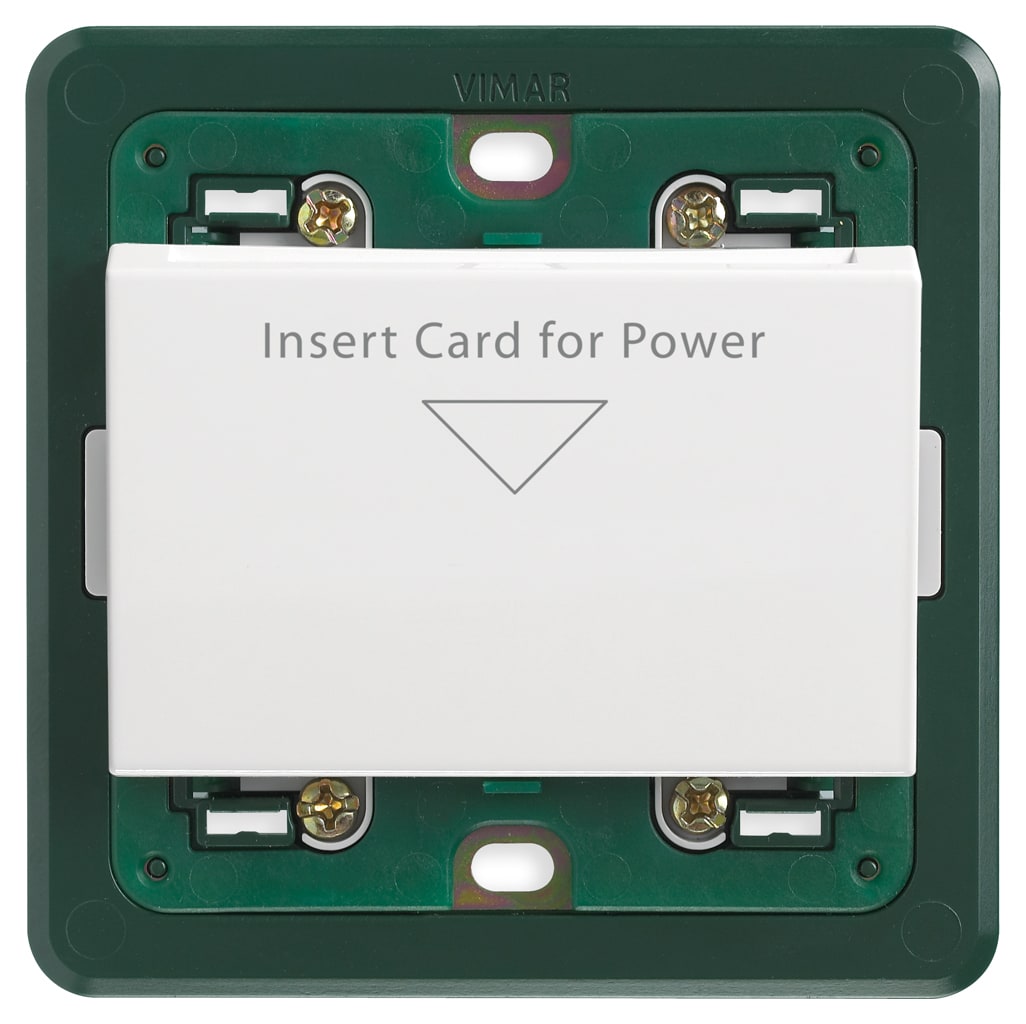 VIMAR - Interruttore elettronico a badge bianco, tasca verticale, uscita a relè 16 A 230 V, supporto per scatole BS, senza carta ISO.