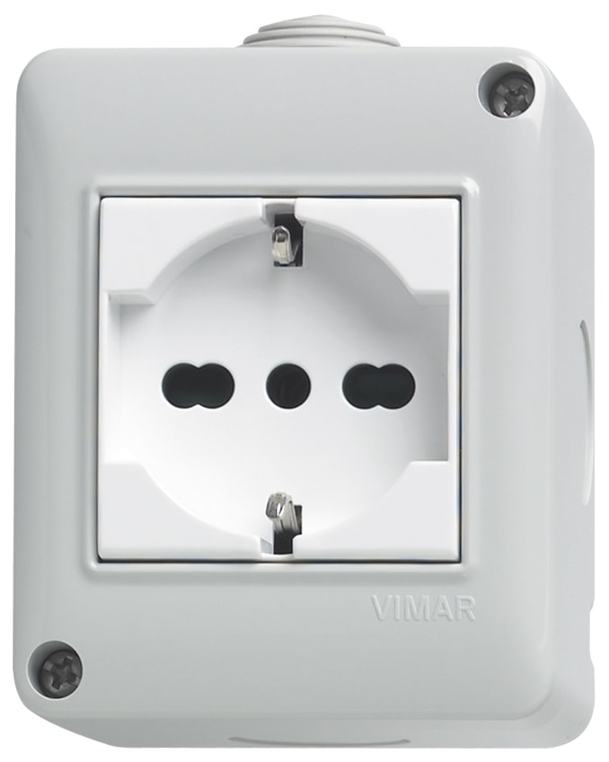 VIMAR - Plana Contenitore IP40 con Presa Sicury 2P+T 16A 250V~ Bianco - Standard Italiano P40 Parete 2 Moduli 14802.U