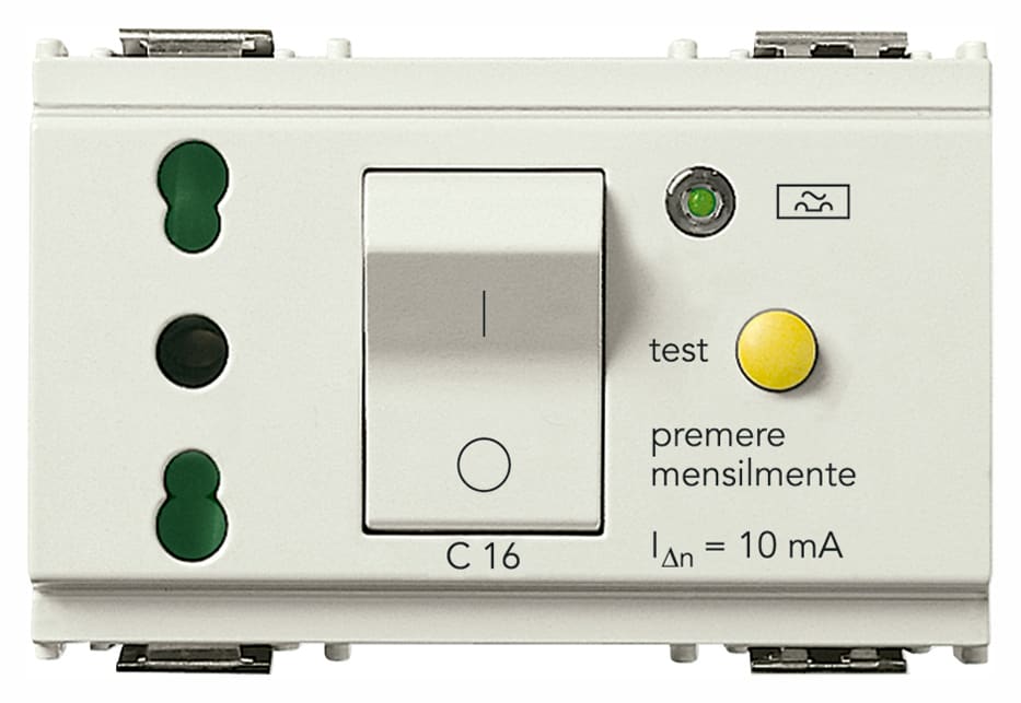 VIMAR - Presa Standard Italiano 2P+T 16A P17/11 Intb+Mtdiff C16 Bianco Sicury Automatico Magnetotermico Differenziale 1P+N 230V 50Hz 10mA 3000A 3 Moduli 16283.B