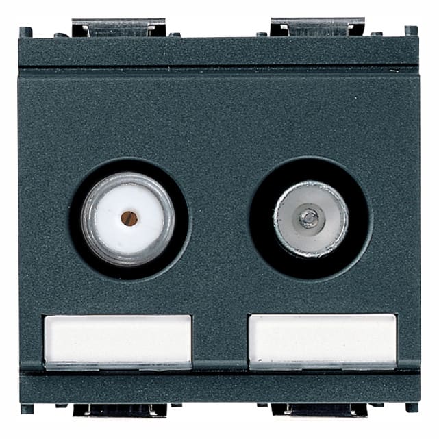 VIMAR - Presa TV-RD-SAT diretta 2 uscite grigio, coassiale 5-2400 MHz, demiscelata, attenuazione 1 dB, passaggio corrente e segnali 24 V 500 mA max.