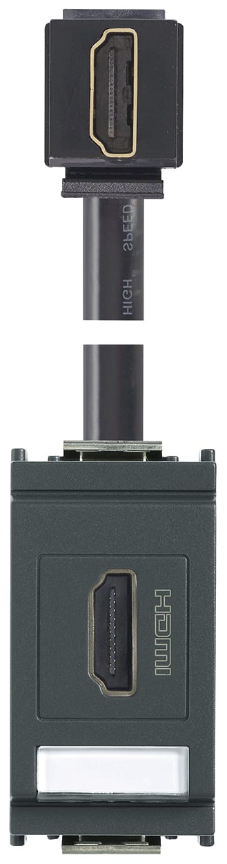 VIMAR - Presa HDMI 2.1B con cavo a 90° grigio - Standard Keystone, Uscita cavo a 90°