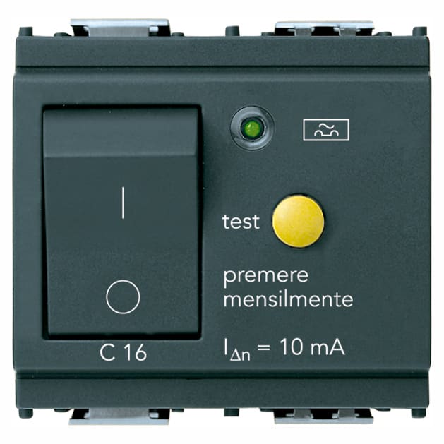 VIMAR - Interruttore Automatico Magnetotermico Differenziale 1P+N C16 10Ma Grigio - 2 Moduli
