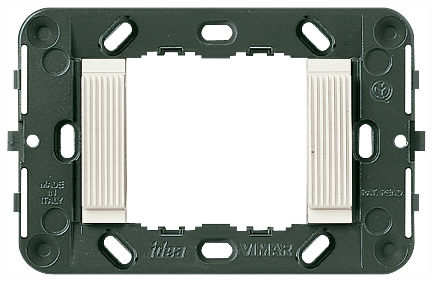 VIMAR - Supporto 2 Moduli Fronte Rigato Senza Viti per Scatole 3 Moduli o 56x56 mm Bianco 16722.B