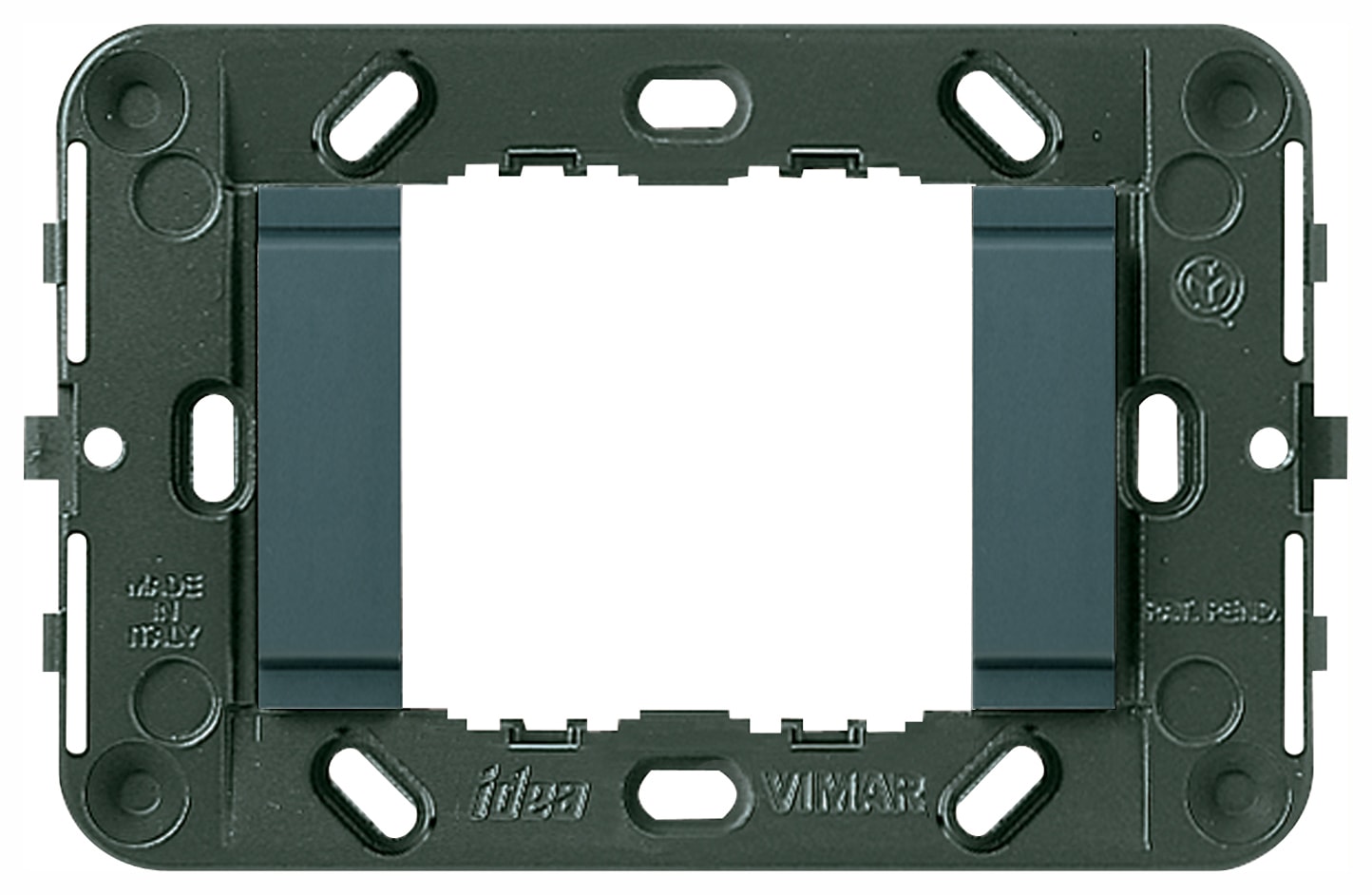 VIMAR - Supporto 2 Moduli Fronte Liscio Senza Viti Grigio per Scatole 3 Moduli o 56x56 mm