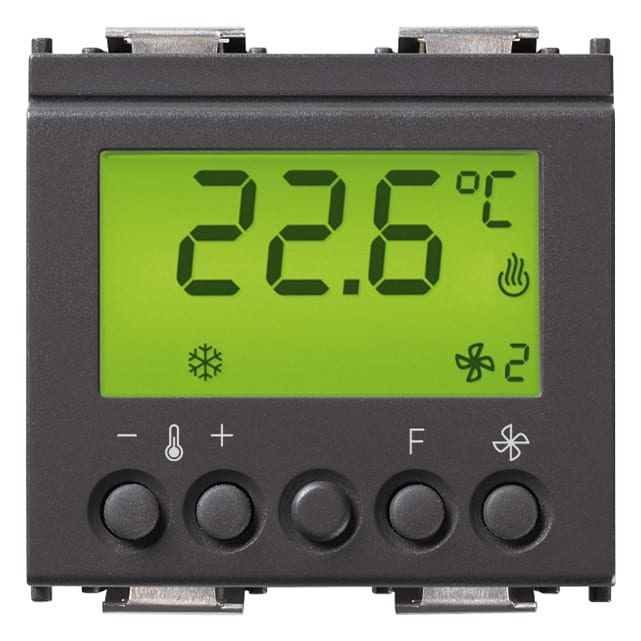 VIMAR - Termostato KNX grigio, elettronico per controllo ON/OFF di 2 zone, domotica KNX, classe I, 1 uscita relè NO 4 A 24 V~, 1 ingresso sensore, 2 moduli. 16915