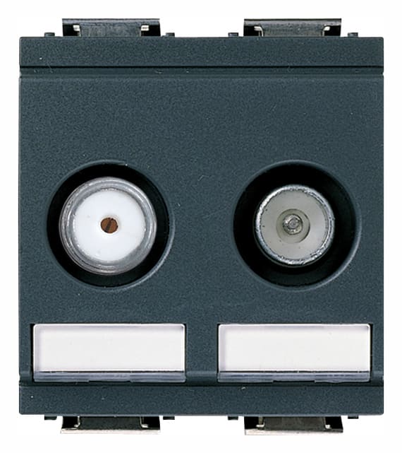 VIMAR - Presa TV-RD-SAT diretta 2 uscite grigio, 5-2400 MHz, demiscelata, attenuazione 1 dB, passaggio corrente 24 V 500 mA max, 2 moduli ridotti.