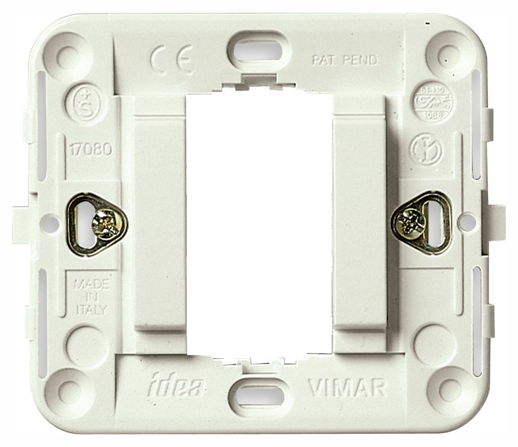 VIMAR - Supporto 1 Modulo Fronte Liscio Con Griffe Bianco Per Scatole Da Incasso Rotonde Ø 60 Mm Da Parete 09971
