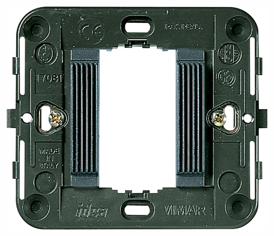 VIMAR - Supporto 1 Modulo Fronte Rigato Con Griffe Per Scatole Da Incasso Rotonde Ø 60 Mm Da Parete 09971 Grigio