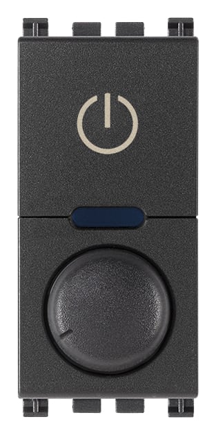VIMAR - Dimmer universale 230V grigio, taglio di fase, per lampade 40-400W, LED 3-200W, comando ON/OFF, potenziometro rotativo, funzione MASTER. 19136.1