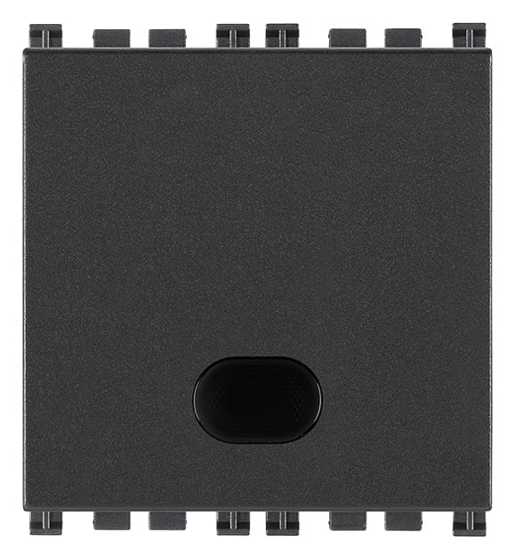VIMAR - Pulsante SET/RESET grigio per emergenza, individuazione al buio, 2 uscite relè NO 5A 250V, alimentazione 12V, 2 moduli, SET e RESET da più punti.