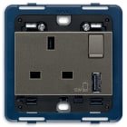 VIMAR - Presa 2P+T 13A BS con interruttore rosso e USB A 12W 2,4A 5V, supporto per scatole BS, da completare con placca 3 moduli, Metal.