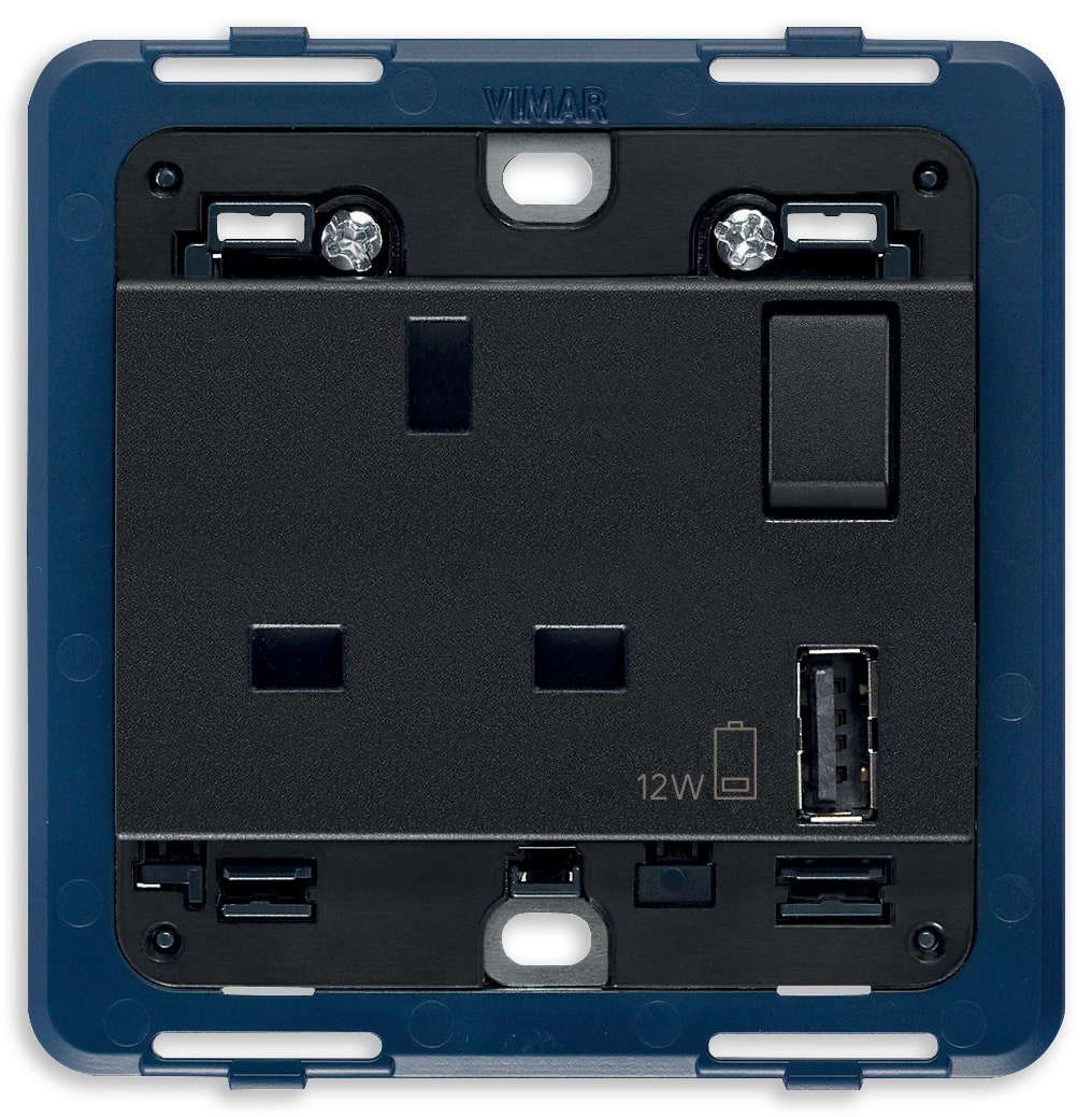 VIMAR - PRESA 2P+T 13A BS+INT.ROSSO+USB A GRIGIO