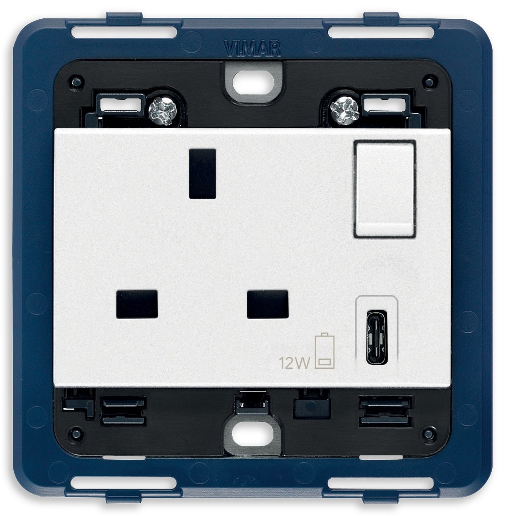 VIMAR - PRESA 2P+T 13A BS+INT.ROSSO+USB C BIANCO 19223.C.B