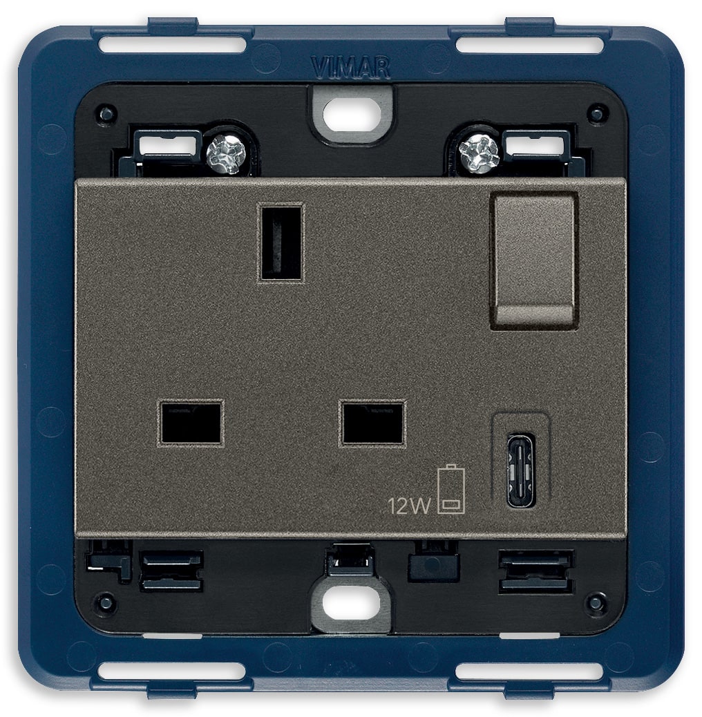 VIMAR - PRESA 2P+T 13A BS+INT.ROSSO+USB C METAL