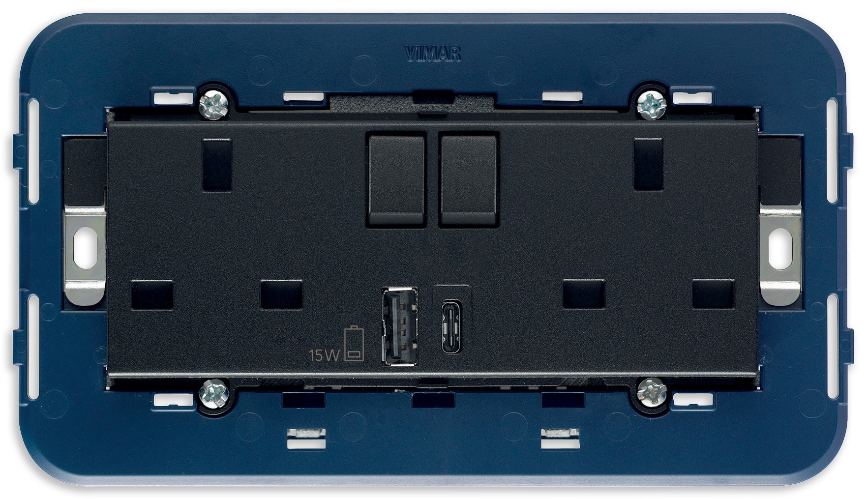 VIMAR - 2PRESE 2P+T13ABS+INT.ROSSO+USBA+C GRIGIO