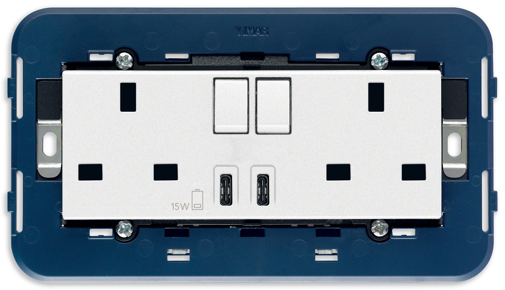 VIMAR - 2PRESE 2P+T13ABS+INT.ROSSO+USBC+C BIANCO